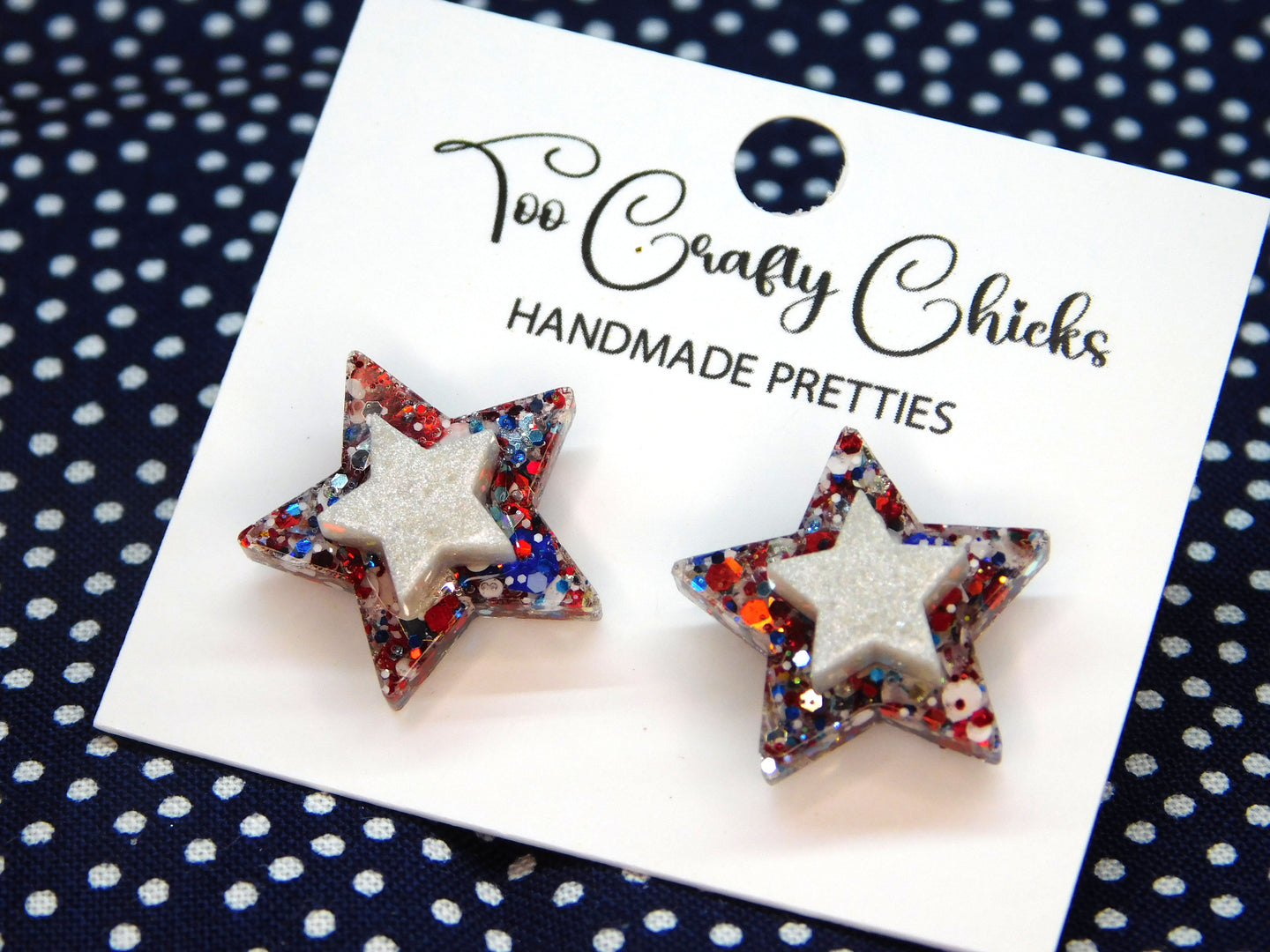White & USA Confetti Layered Star Studs