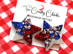 1 in. Red White Blue & USA Confetti Star Studs
