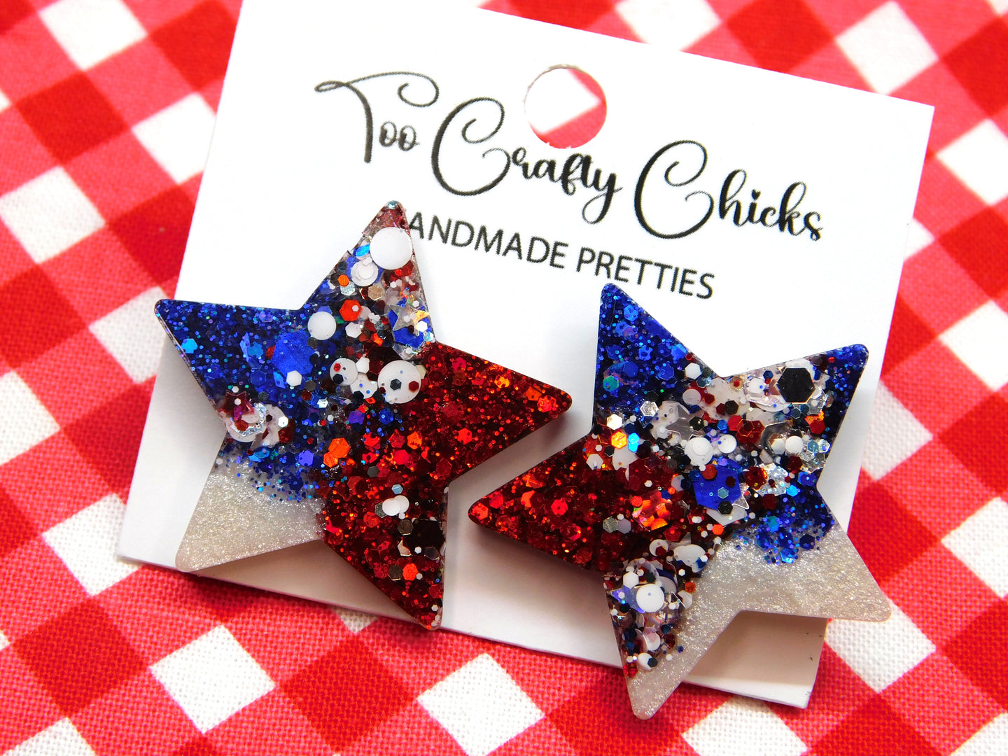 1 in. Red White Blue & USA Confetti Star Studs