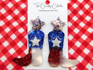 Red White Blue & USA Confetti Cowboy Boot Dangles