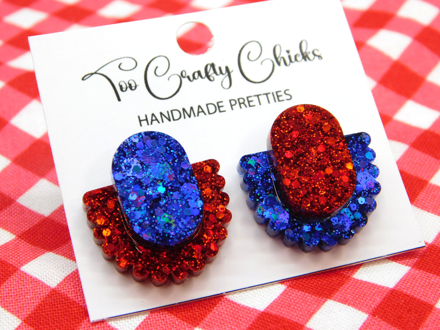 Red & Blue Layered Scalloped Studs