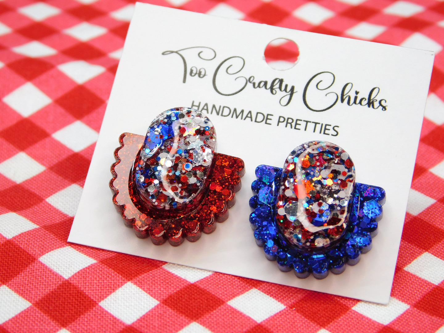 Red Blue & USA Confetti Layered Scalloped Studs