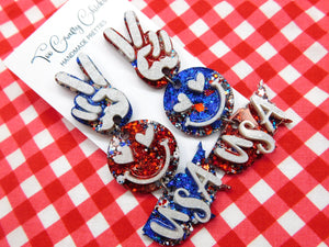 Red White & Blue Peace Love USA Dangles