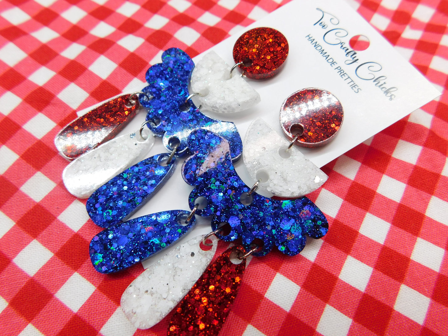 Red White & Blue Scalloped 4 Tier Dangles
