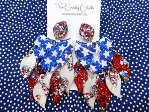 Hand Painted Red White Blue & USA Confetti Chandelier Dangles