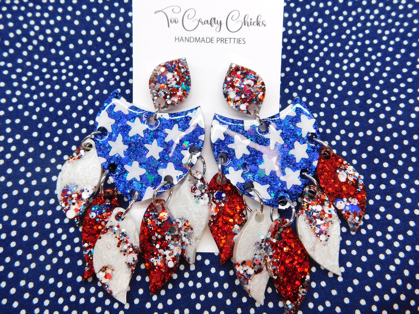 Hand Painted Red White Blue & USA Confetti Chandelier Dangles