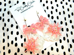 PRE ORDER - Baby Pink & White Ghost w/ Spiders & Bows on Hexagon Hoops