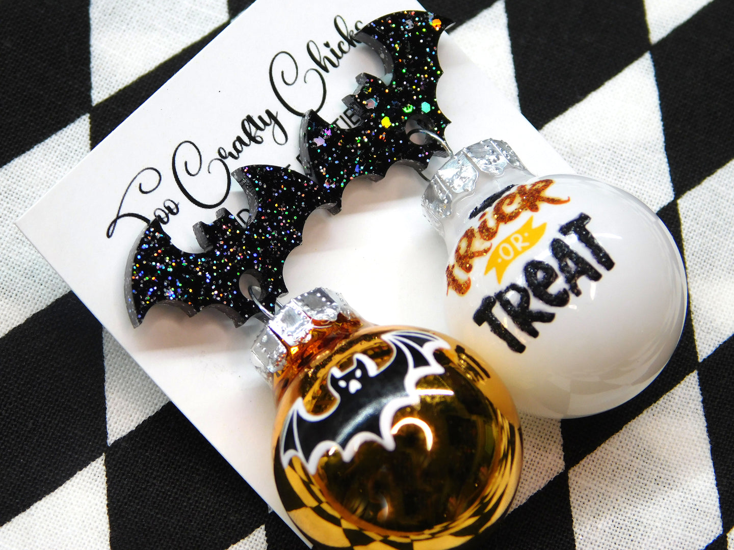 PRE ORDER - Trick or Treat Halloween Ornament Dangles w/ Bat Tops