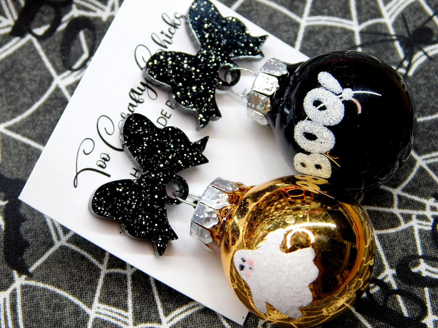 BOO Ghost Halloween Ornament Dangles w/ Bow Tops