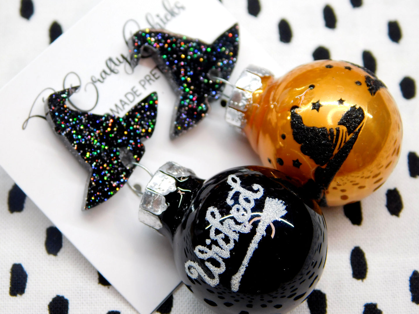 PRE ORDER - Witch Halloween Ornament Dangles w/ Witch Hat Tops