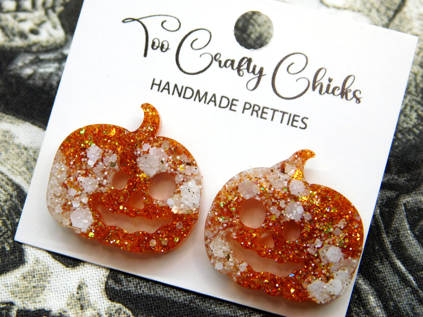 PRE ORDER - Orange & Beige Round Jack-O-Lantern Studs