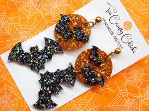 Orange & Black Moon & Bat Dangles