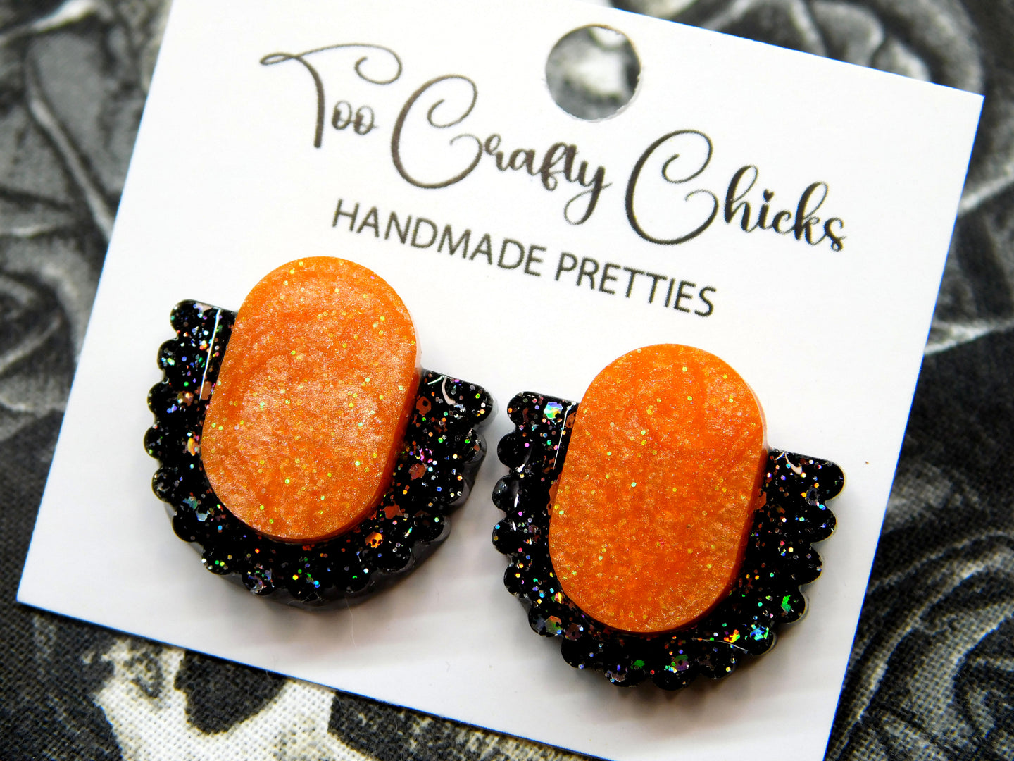PRE ORDER - Orange & Black Scalloped Layered Studs