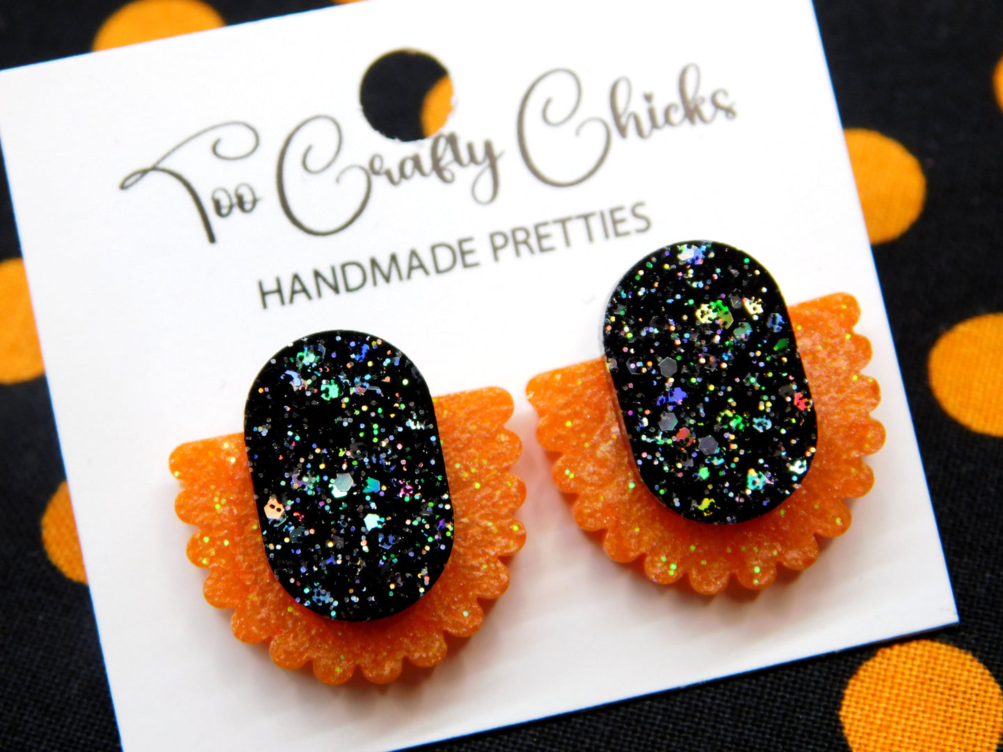 Black & Orange Scalloped Layered Studs