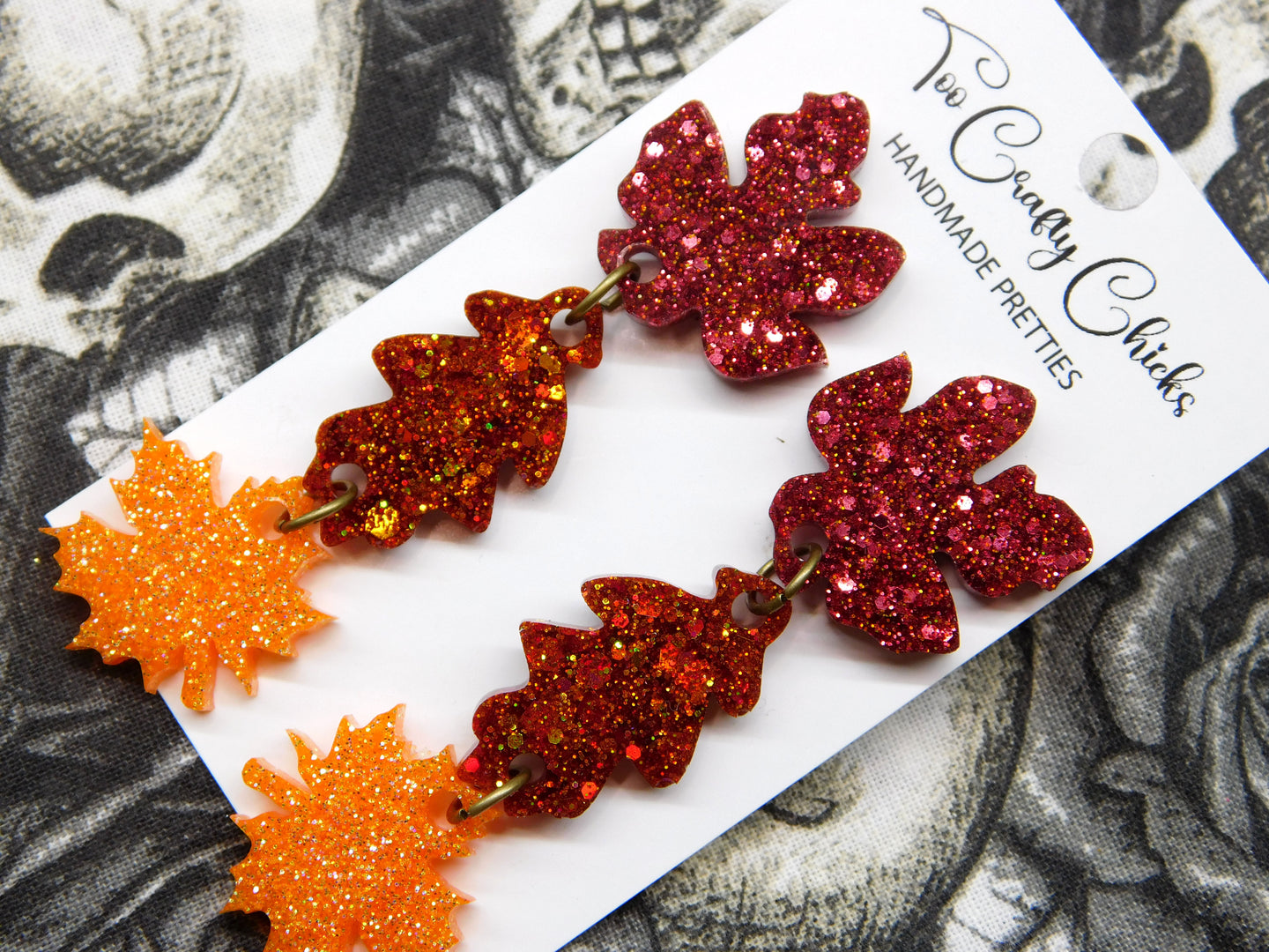 Maroon Orange & Light Orange 3 Tier Fall Leaf Dangles