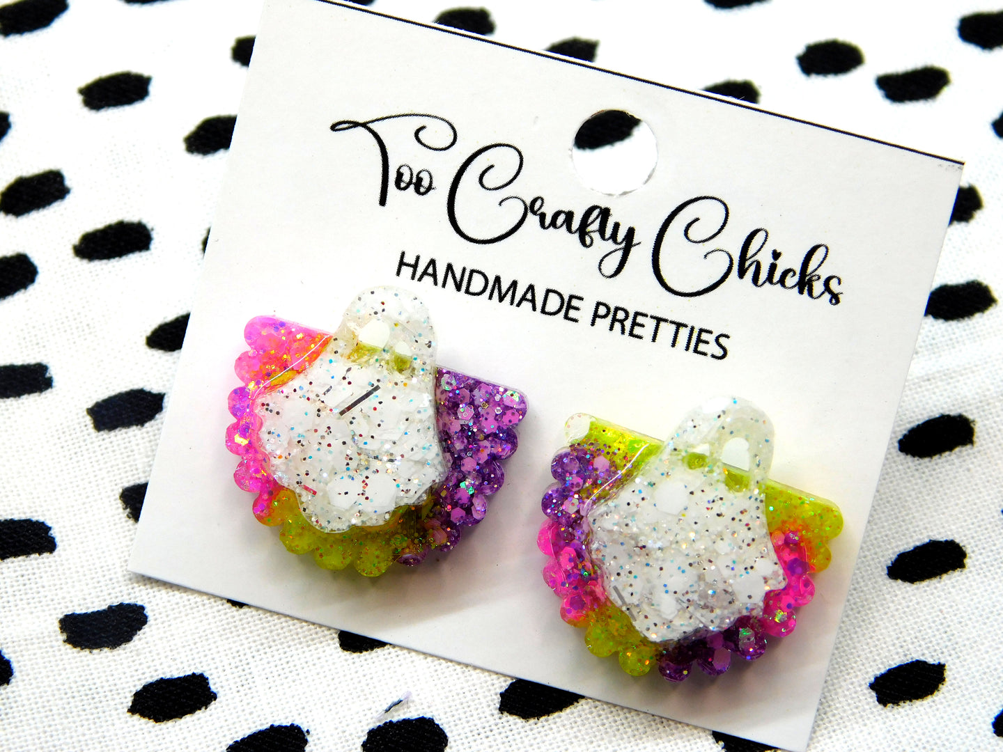 Pink Lime Green & Purple Ghost Scalloped Layered Studs