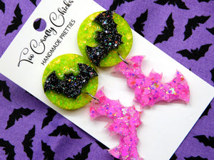 Purple & Lime Green Moon Bat Dangles