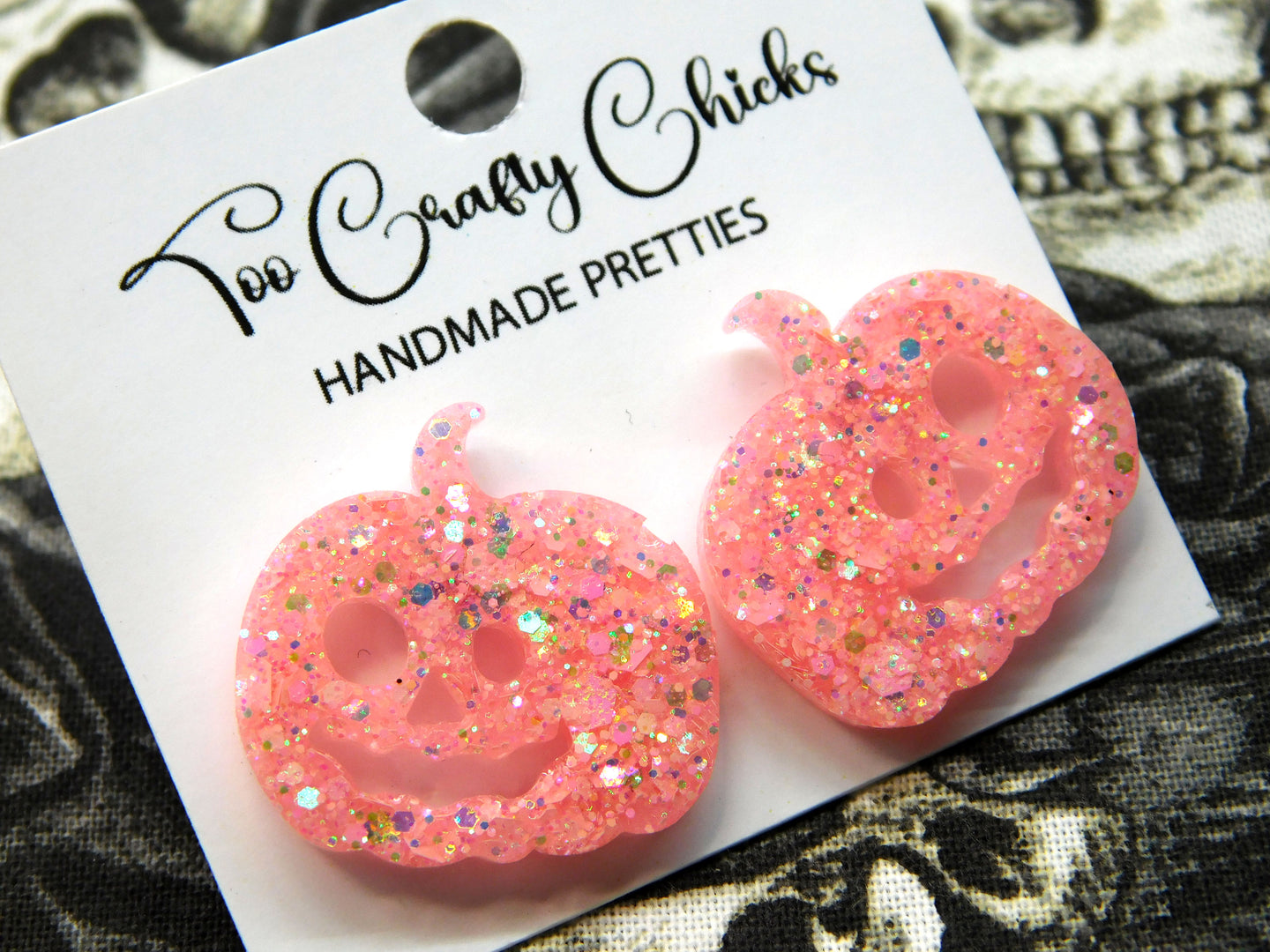 Baby Pink Round Jack-O-Lantern Studs