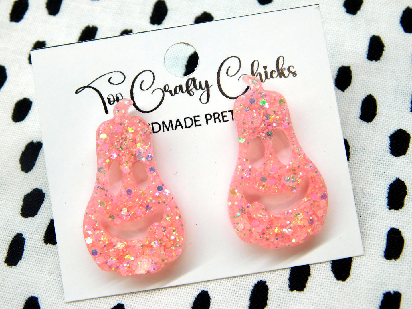 Oblong Baby Pink Jack-O-Lantern Studs