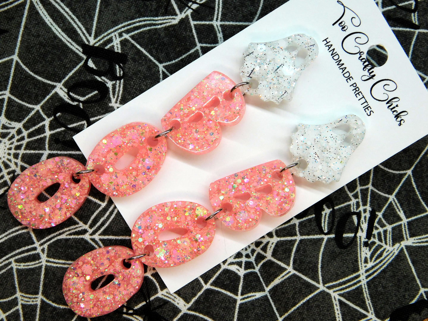 Baby Pink & White BOO Dangles w/ Ghost Tops