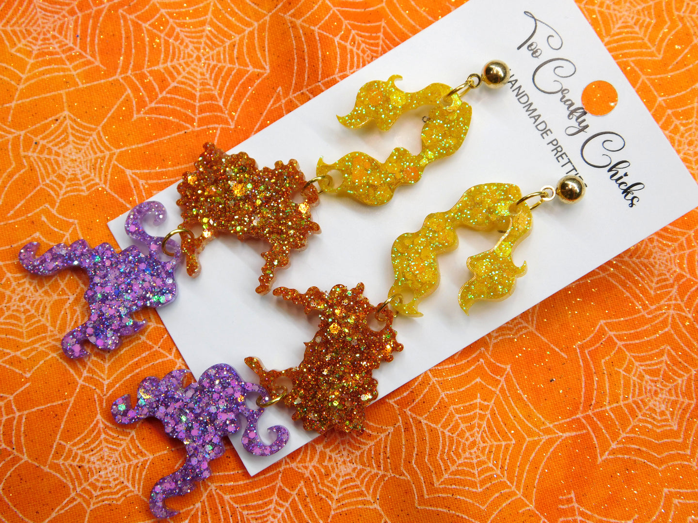 Yellow Orange & Purple Witch Hair Dangles