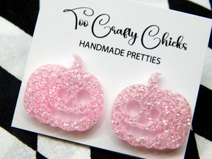 1 in. Round Baby Pink Jack-O-Lantern Studs