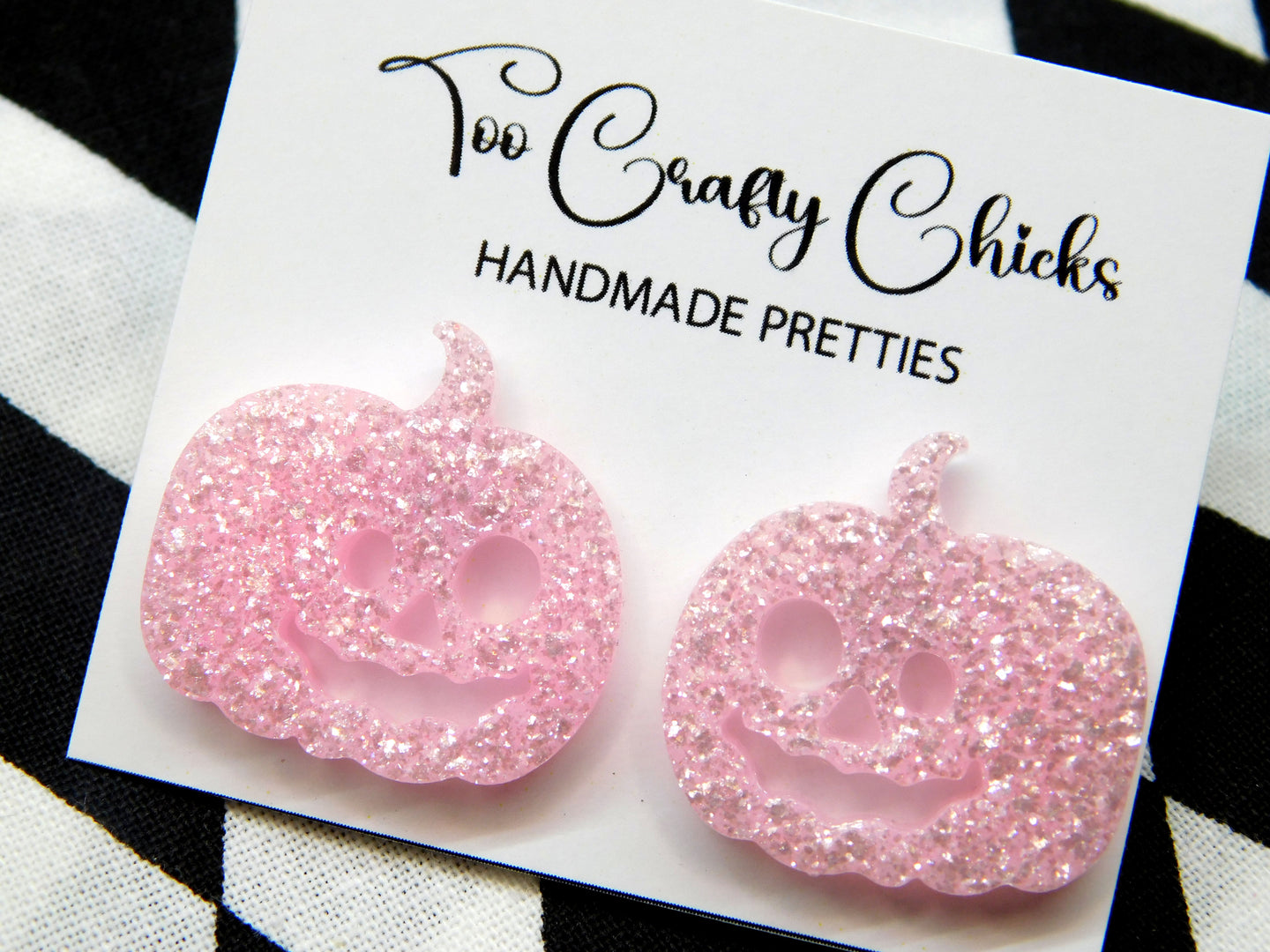 1 in. Round Baby Pink Jack-O-Lantern Studs