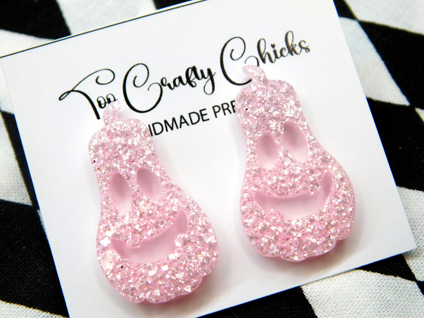 1 in. Oblong Baby Pink Jack-O-Lantern Studs