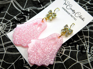 Baby Pink Ghost Dangles w/ Cubic Zirconia Bow Fish Hooks