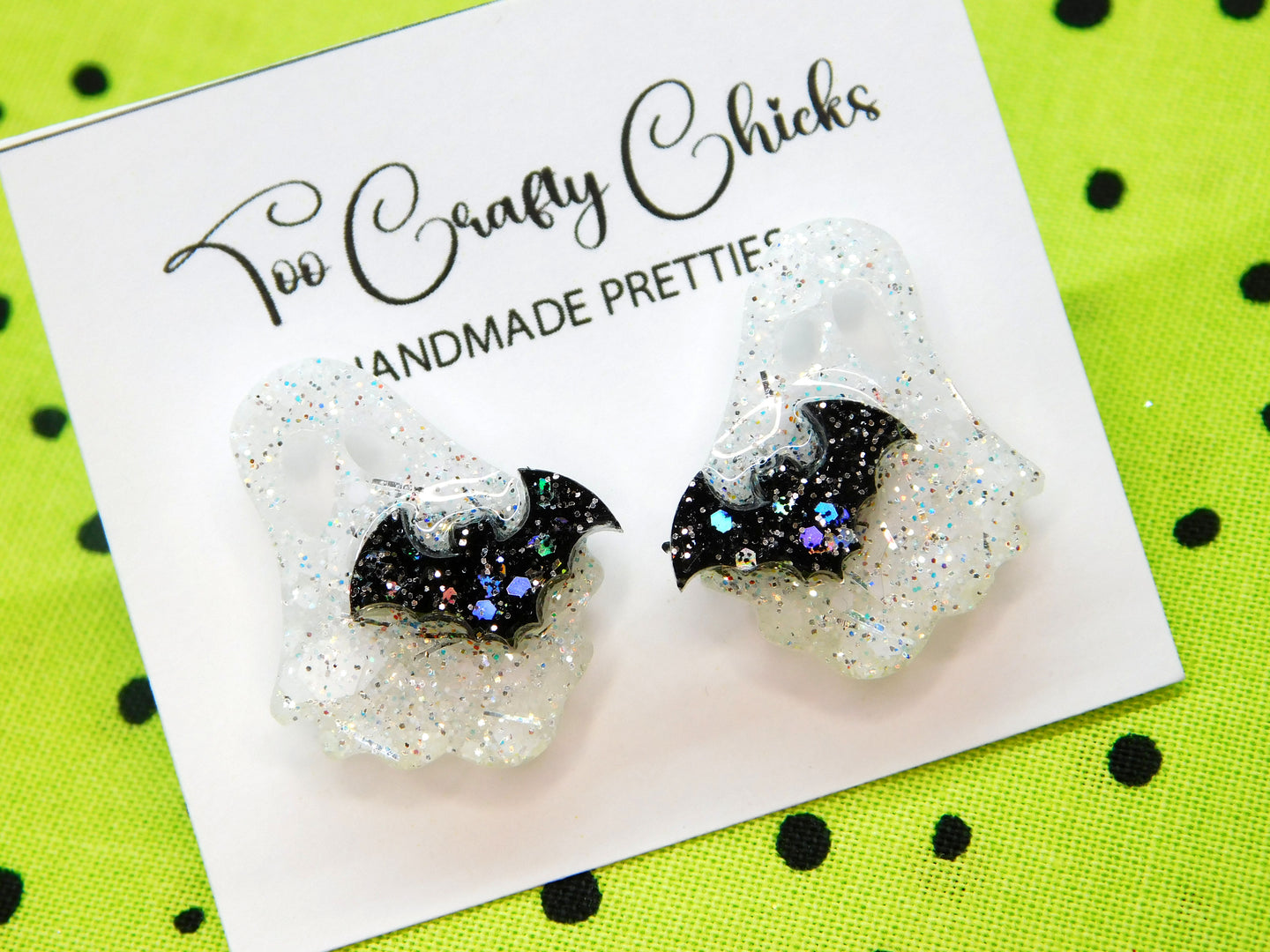 1 in. White Ghost w/ Black Bats Studs