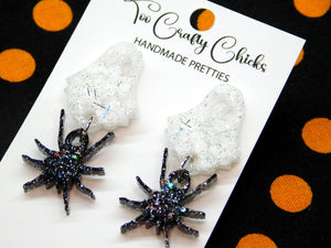 Small Black Spider Dangles w/ White Ghost Tops