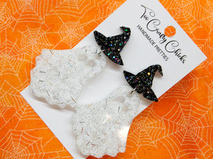 White Ghost Dangles w/ Black Witch Hat Tops