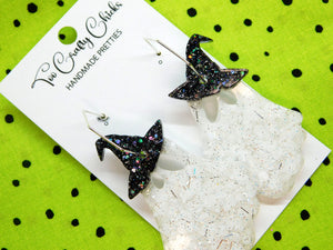 White Ghosts w/ Black Witch Hat Hexagon Hoops