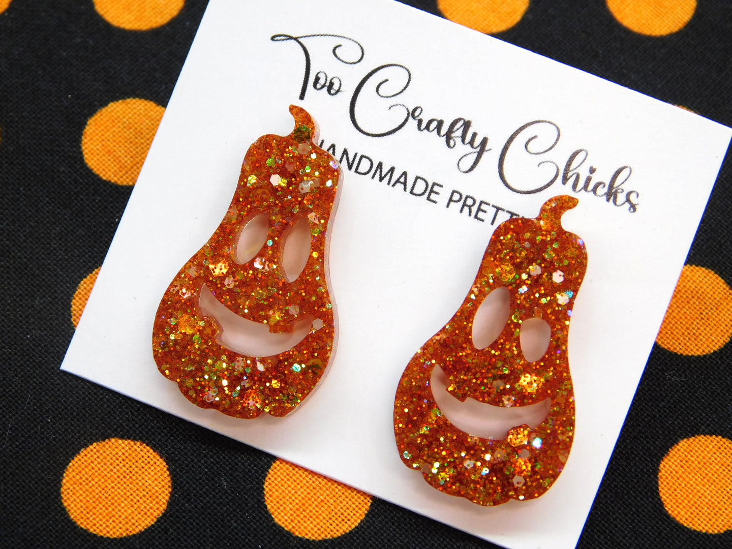 Orange Oblong Jack-O-Lantern Studs