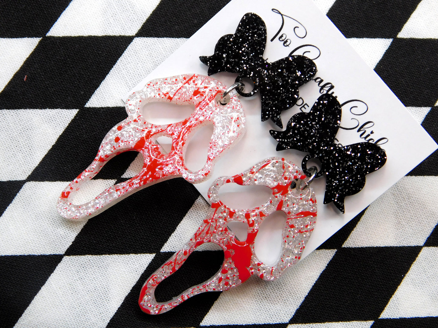 Bloody Ghost Face Dangles w/ Bow Tops
