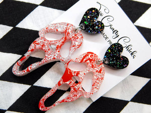 Bloody Ghost Face Dangles w/ Heart Tops