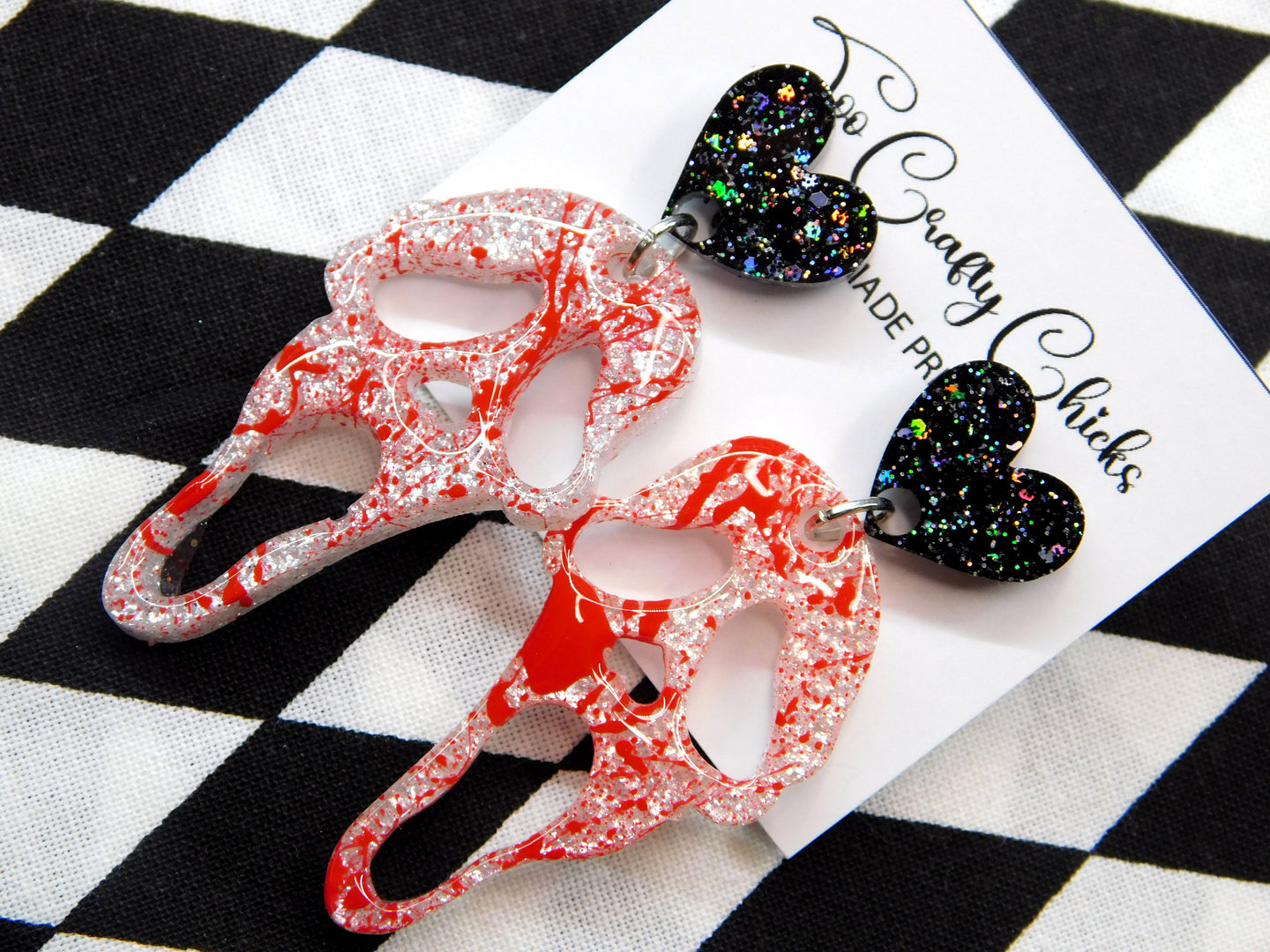 Bloody Ghost Face Dangles w/ Heart Tops