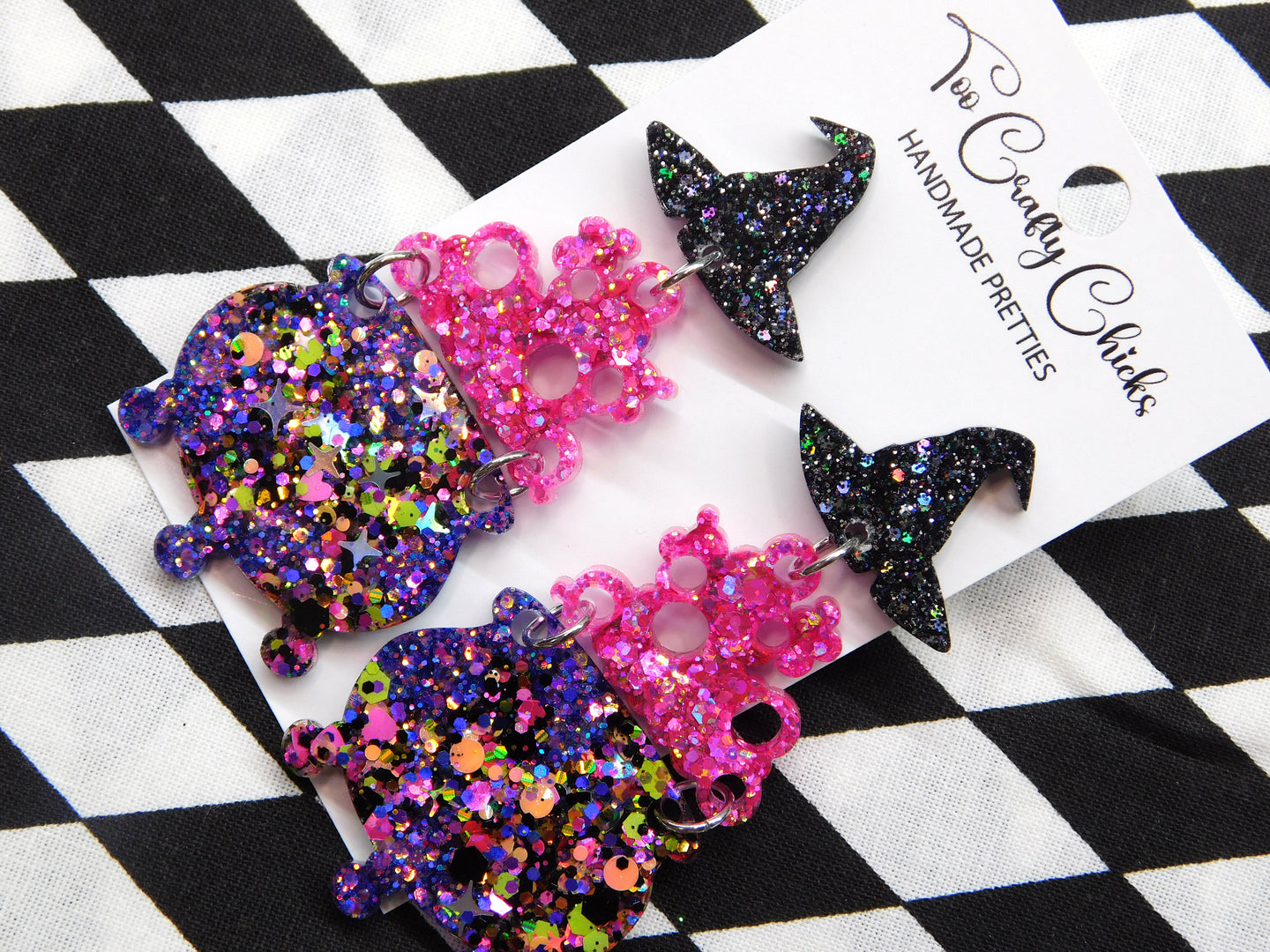 Pink Purple & Halloween Confetti Cauldron Dangles