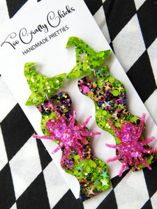 Green Pink & Halloween Confetti Wavy Dangles