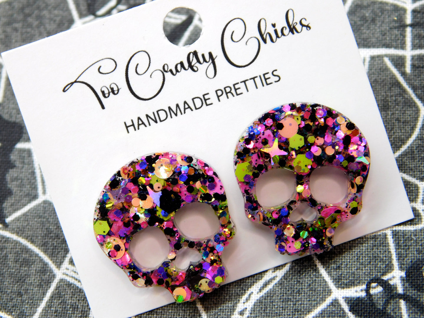 1 in. Halloween Confetti Skull Studs