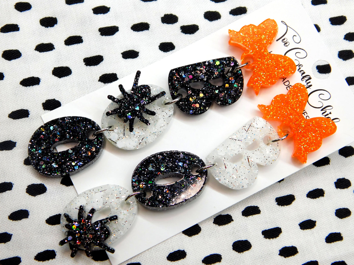 Orange Black & White BOO Dangles w/ Bow Tops