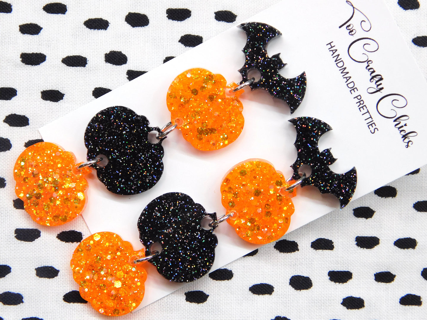 Orange & Black 4 Tier Pumpkin Dangles w/ Bat Tops