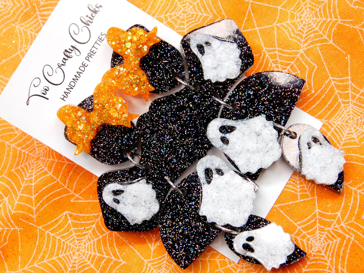 Orange White & Black Ghost 4 Tiers w/ Bows