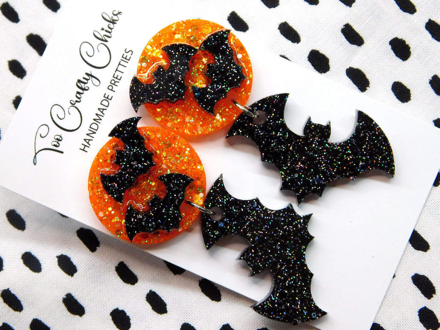 Orange & Black Moon Bat Dangles