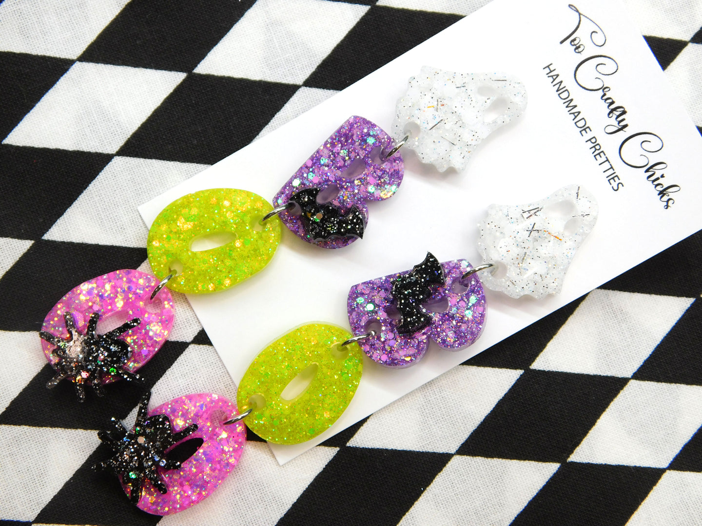 PRE ORDER - Pink Lime Green & Purple BOO Dangles w/ Ghost Tops