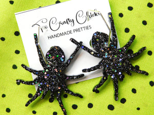 PRE ORDER - Large Black Spiders on Hexagon Hoops