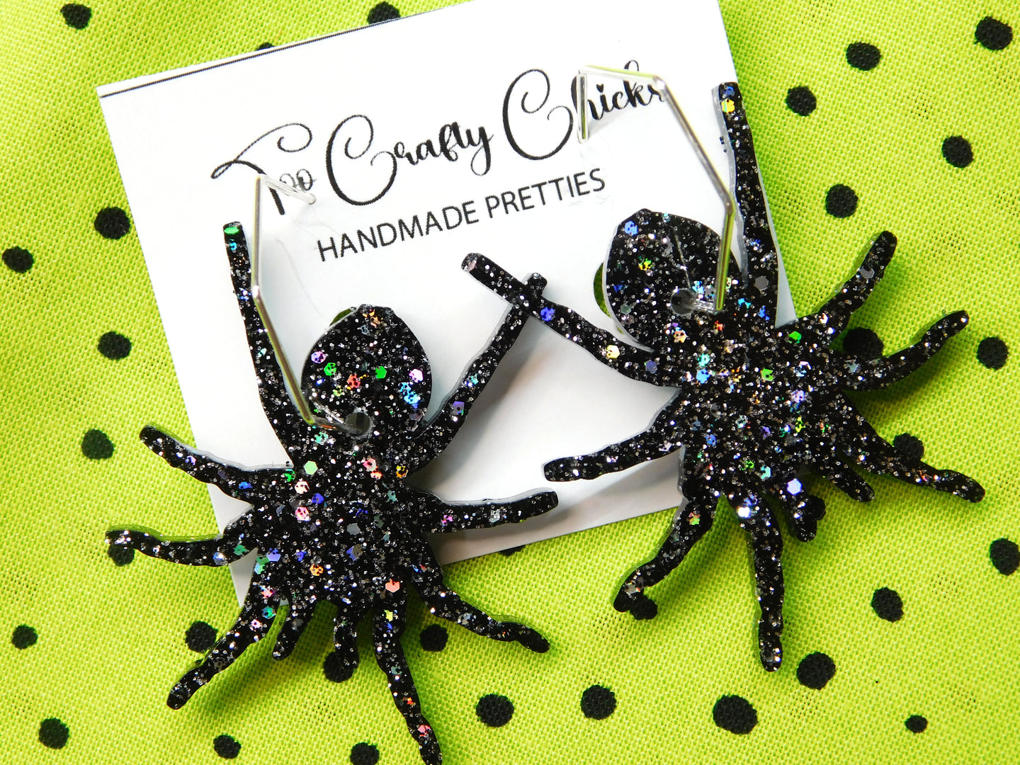 PRE ORDER - Large Black Spiders on Hexagon Hoops