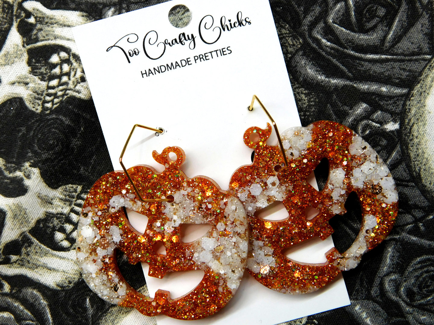 PRE ORDER - Orange & Beige X-Large Jack-O-Lanterns on Hexagon Hoops