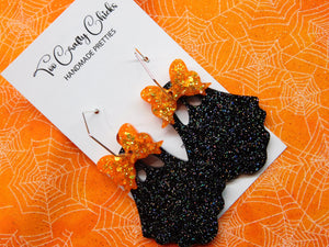 PRE ORDER - Black Ghost w/ Orange Bows on Hexagon Hoops
