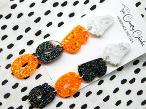 PRE ORDER - Orange & Black BOO Dangles w/ White Ghost Tops